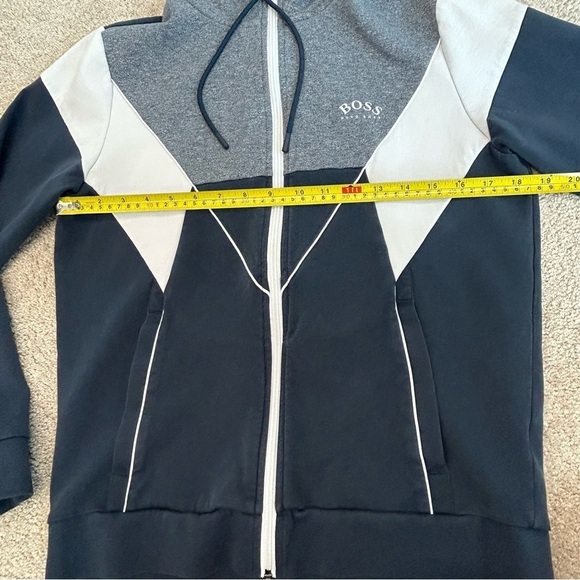Boss men’s gray blue Colourblocked Cotton-Blend Hooded Sweatshirt Sz S - Picture 8 of 10